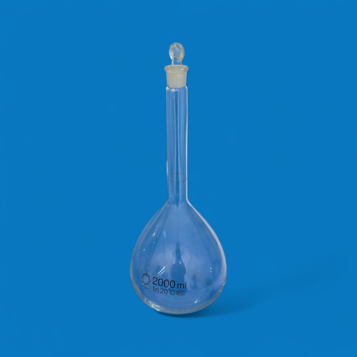 Fiole jaugée 2000ml classe B avec bouchon GG17 – Image 1