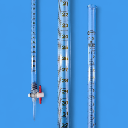 Burette 50 ml classe B robinet détachable PP avec clé PTFE GLASSCO